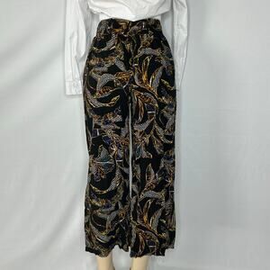 New Look Boho Tropical Wide Leg Pants Womens L  Botanical Print Rayon Cropped